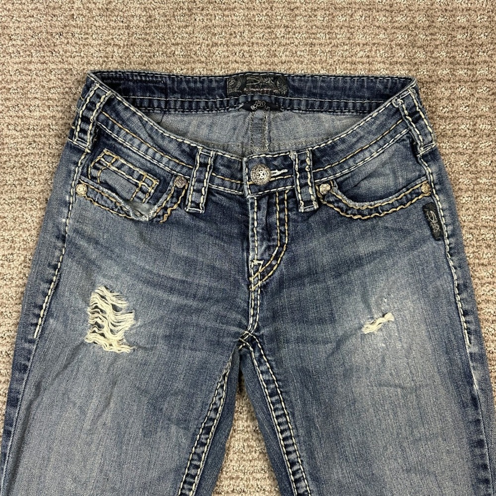 Y2K Silver Jeans Co Aiko Bootcut Distressed Thick Stitch Denim W27 L33 Medium - Picture 10 of 10
